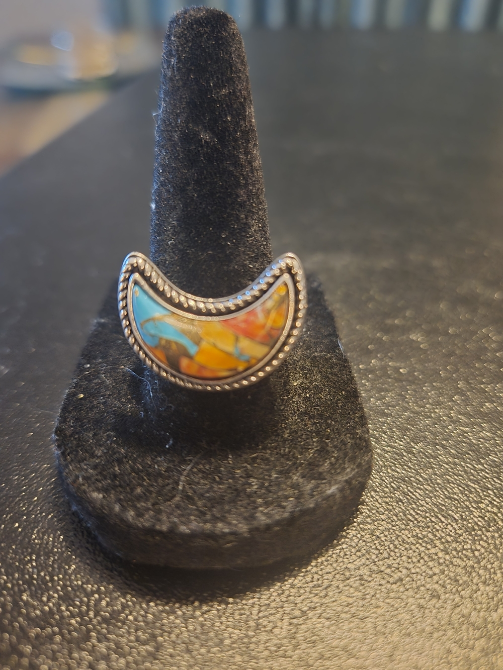 Multi-Color Crescent Inlay Women's Statement Ring
